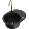 Mexen Kevin 1-bowl granite sink with drainer and Telma kitchen faucet, black - 6517-77-670200-50-B