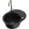 Mexen Kevin Telma 1-bowl granite sink with drainer and kitchen faucet, black - 6517-77-670200-50-B