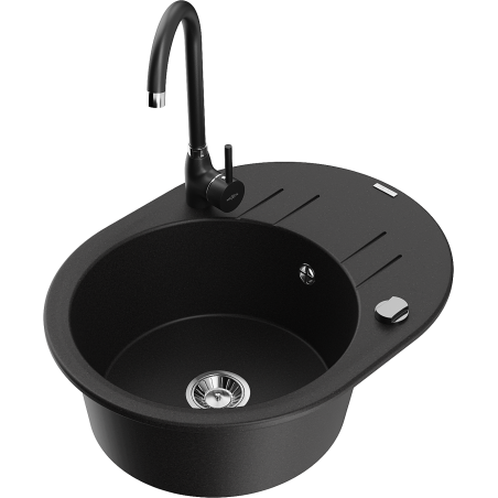 Mexen Kevin granite 1-bowl sink with drainer and Telma kitchen tap, black - 6517-77-670200-70