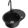 Mexen Kevin 1-bowl granite sink with drainer and Telma kitchen faucet, black - 6517-77-670200-70
