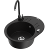 Mexen Kevin granite kitchen sink 1-bowl with drainer and Telma kitchen faucet, black - 6517-77-670200-70
