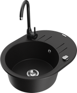 Mexen Kevin 1-bowl granite sink with drainer and Telma kitchen faucet, black - 6517-77-670200-70