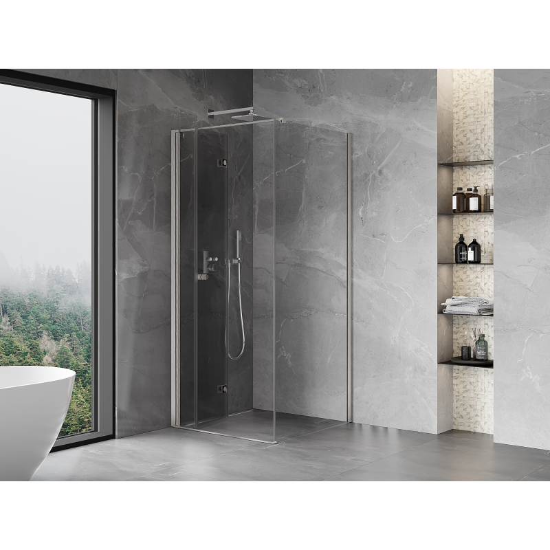 Mexen Mist-F folding shower enclosure left 110 x 110 cm, transparent, brushed nickel - 8A6T-110-110-97-00-L