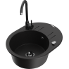 Mexen Kevin granit sink 1-bowl with drainer and Telma kitchen faucet, black - 6517-77-670200-70-B
