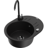 Mexen Kevin granite single-bowl kitchen sink with drainer and Telma kitchen faucet, black - 6517-77-670200-70-B