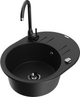 Mexen Kevin 1-compartment granite sink with a drip tray and kitchen mixer tap Telma, Black - 6517-77-670200-70-B
