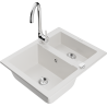 Mexen Carlos 1.5-bowl granite kitchen sink with Telma faucet, white - 6518-20-670200-00