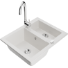Mexen Carlos granite sink 1.5-bowl with Telma kitchen faucet, white - 6518-20-670200-00