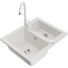 Mexen Carlos 1.5-bowl granite sink with Telma kitchen faucet, white - 6518-20-670200-20