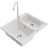 Mexen Carlos 1,5-compartment granite sink with a kitchen mixer tap Telma, White - 6518-20-670200-20