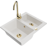 Mexen Carlos 1,5-compartment granite sink with a kitchen mixer tap Telma, White - 6518-20-670200-50