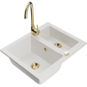 Mexen Carlos granite sink 1.5-bowl with Telma kitchen faucet, white - 6518-20-670200-50