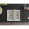 Mexen Carlos granite sink 1.5-bowl with Telma kitchen tap, white - 6518-20-670200-50