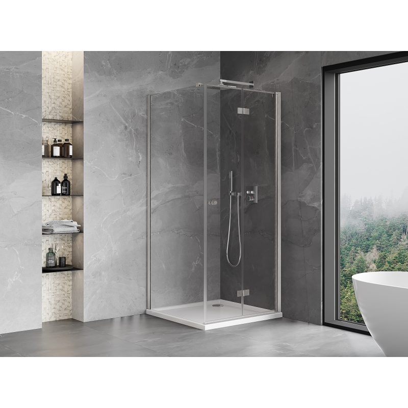 Mexen Mist-F folding shower enclosure right 80 x 80 cm, transparent, brushed nickel - 8A6T-080-080-97-00-P