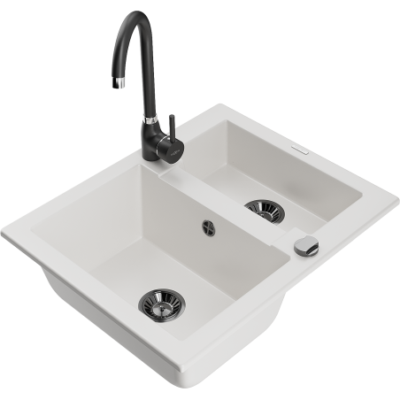 Mexen Carlos 1.5-Bowl Granite Sink with Telma Kitchen Faucet, White - 6518-20-670200-70