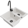 Mexen Carlos 1.5-Bowl Granite Sink with Telma Kitchen Faucet, White - 6518-20-670200-70