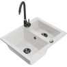 Mexen Carlos granite sink 1.5-bowl with Telma kitchen tap, white - 6518-20-670200-70