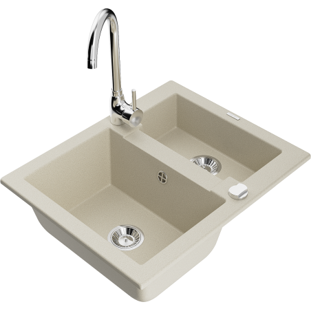 Mexen Carlos granit sink 1.5-bowl with Telma kitchen faucet, beige - 6518-69-670200-00
