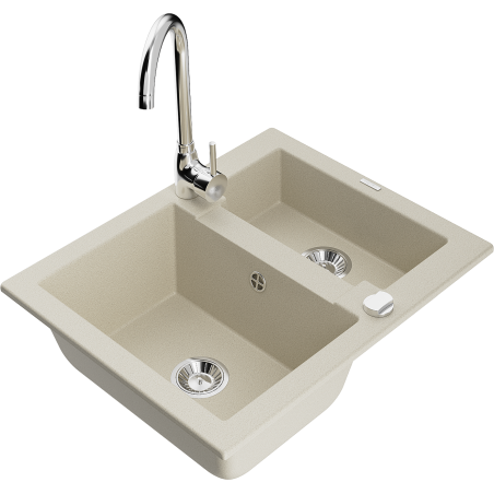 Mexen Carlos granite sink 1.5-bowl with Telma kitchen faucet, beige - 6518-69-670200-00