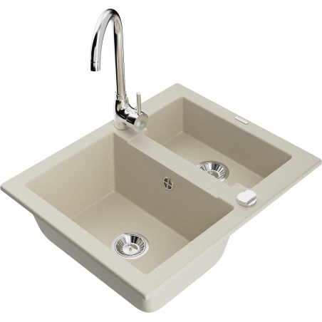 Mexen Carlos Granite Sink 1.5-Bowl with Telma Kitchen Tap, Beige - 6518-69-670200-00