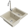 Mexen Carlos granite sink 1.5-bowl with Telma kitchen faucet, beige - 6518-69-670200-00