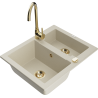 Mexen Carlos granite sink 1.5-bowl with Telma kitchen tap, beige - 6518-69-670200-50