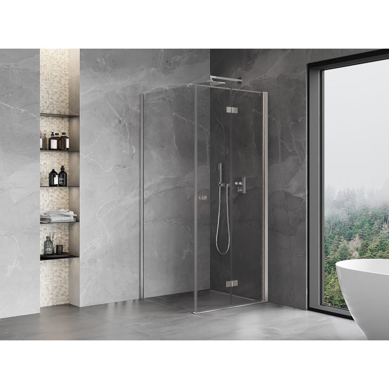 Mexen Mist-F folding shower enclosure right 95 x 95 cm, transparent, brushed nickel - 8A6T-095-095-97-00-P