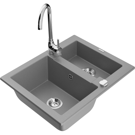Mexen Carlos 1.5-bowl Granite Sink with Telma Kitchen Faucet, Gray - 6518-71-670200-00