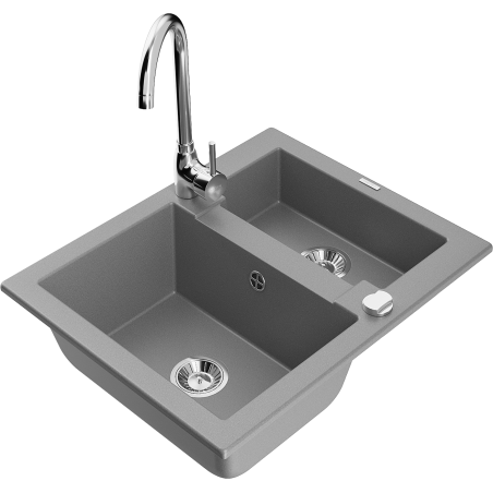 Mexen Carlos granite sink 1.5-bowl with Telma kitchen tap, grey - 6518-71-670200-00