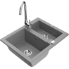Mexen Carlos granite sink 1.5-bowl with Telma kitchen faucet, gray - 6518-71-670200-00