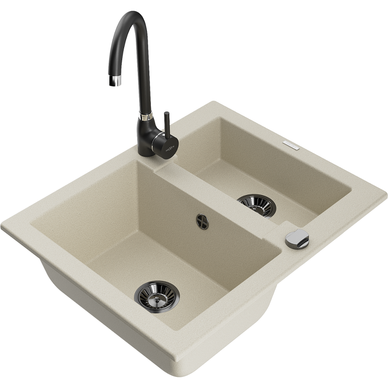 Mexen Carlos 1.5-bowl granite sink with Telma kitchen tap, beige - 6518-69-670200-70