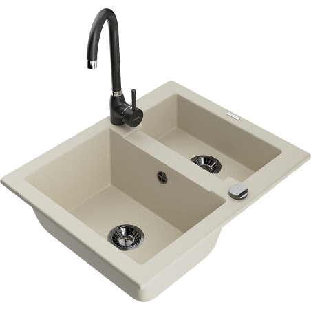 Mexen Carlos 1.5-bowl granite sink with Telma kitchen tap, beige - 6518-69-670200-70