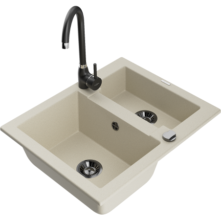 Mexen Carlos 1,5-compartment granite sink with a kitchen mixer tap Telma, Beige - 6518-69-670200-70