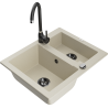 Mexen Carlos 1.5-bowl granite sink with Telma kitchen faucet, beige - 6518-69-670200-70