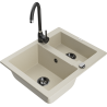 Mexen Carlos granite sink 1.5-bowl with Telma kitchen faucet, beige - 6518-69-670200-70