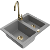 Mexen Carlos granit kitchen sink 1.5-bowl with Telma faucet, gray - 6518-71-670200-50