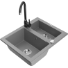Mexen Carlos 1,5-compartment granite sink with a kitchen mixer tap Telma, Grey - 6518-71-670200-70