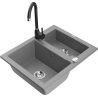 Mexen Carlos granite kitchen sink 1.5-bowl with Telma kitchen faucet, gray - 6518-71-670200-70