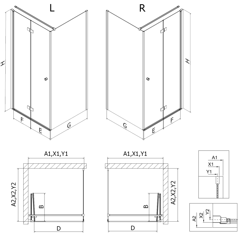 Mexen Mist-F folding shower enclosure right 105 x 120 cm, transparent, brushed nickel - 8A6T-105-120-97-00-P