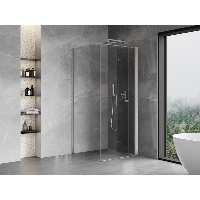 Mexen Mist-F folding shower cabin right 120 x 120 cm, transparent, brushed nickel - 8A6T-120-120-97-00-P