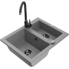 Mexen Carlos granite sink 1.5-bowl with Telma kitchen faucet, gray - 6518-71-670200-70-B