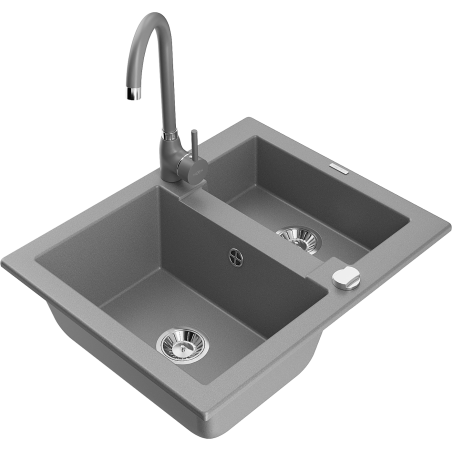 Mexen Carlos 1.5-bowl granite sink with Telma kitchen faucet, gray - 6518-71-670200-71