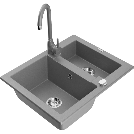 Mexen Carlos gray 1.5-bowl granite sink with Telma kitchen faucet - 6518-71-670200-71
