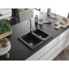 Mexen Carlos Granite Sink 1.5-bowl with Telma Kitchen Tap, Black/Silver Metallic - 6518-73-670200-00