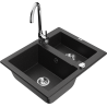 Mexen Carlos 1.5-bowl granite sink with Telma kitchen faucet, black/silver metallic - 6518-73-670200-00
