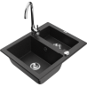 Mexen Carlos Granite Sink 1.5-bowl with Telma Kitchen Tap, Black/Silver Metallic - 6518-73-670200-00