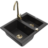 Mexen Carlos granite sink with 1.5 bowls and Telma kitchen tap, black/silver metallic - 6518-73-670200-50