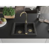 Mexen Carlos granite sink 1.5-bowl with Telma kitchen faucet, black/silver metallic - 6518-73-670200-50