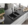 Mexen Carlos granite sink 1.5-bowl with Telma kitchen tap, black/silver metallic - 6518-73-670200-70