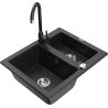 Mexen Carlos granite sink 1.5-bowl with Telma kitchen tap, black/silver metallic - 6518-73-670200-70
